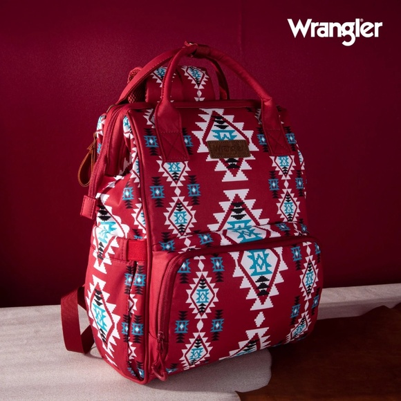 Wrangler Handbags - Wrangler Allover Wrangler Aztec Printed Callie Backpack - Burgundy